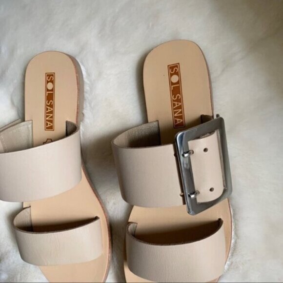 Free People Sol Sana April II Slide Sandals Flats Straps Leather Buckle Ecru - Picture 7 of 15